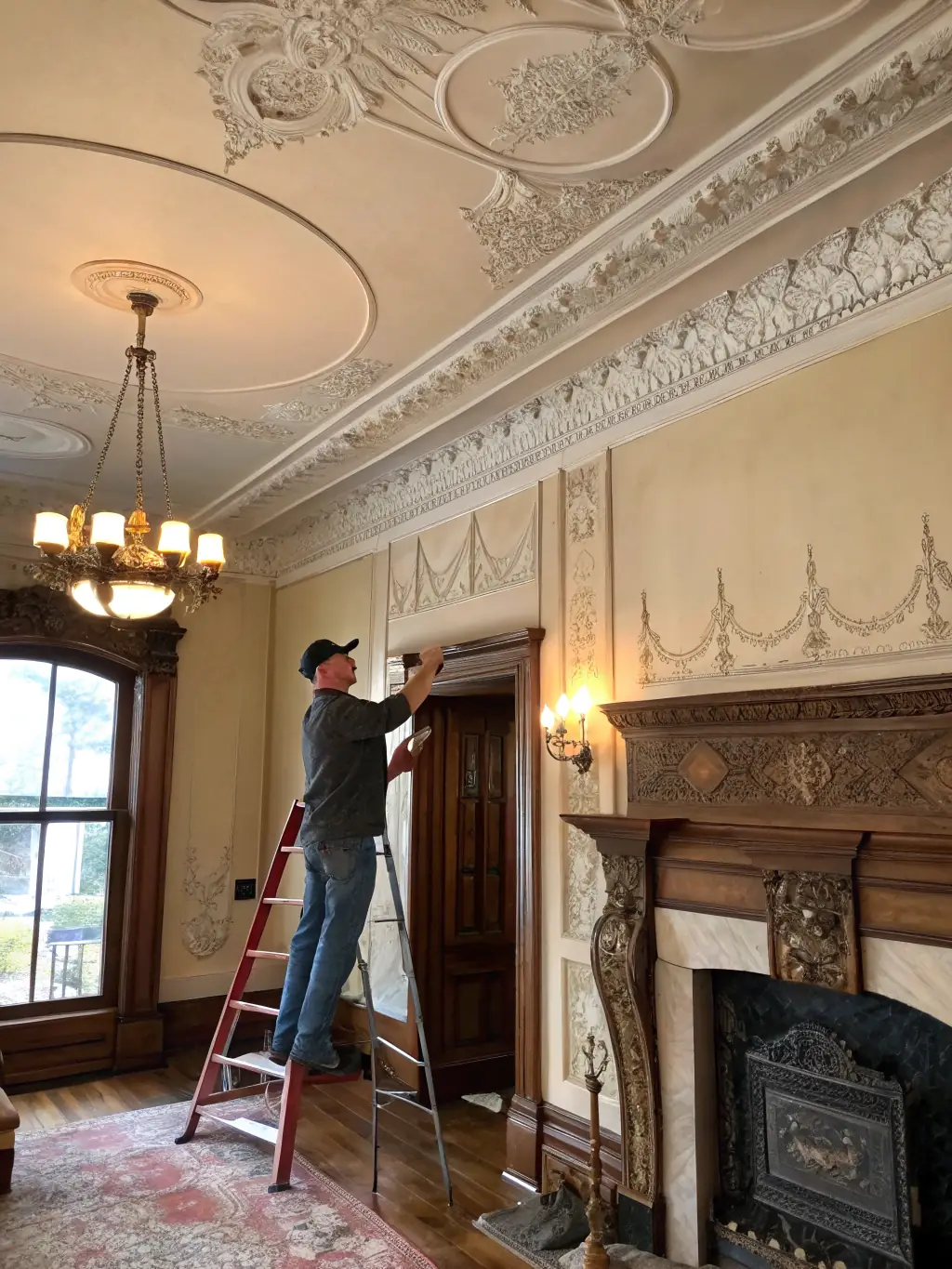 An image of a historic home's interior being restored with traditional plastering techniques by Residential Innovations LLC.